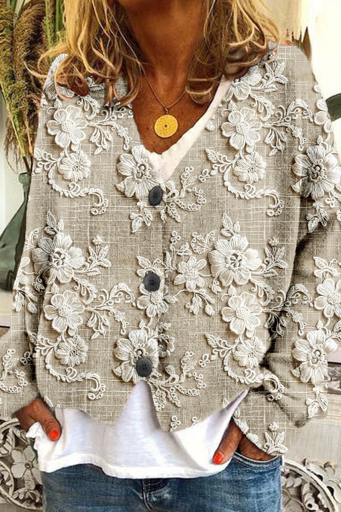 Cardigan med blomsterblade