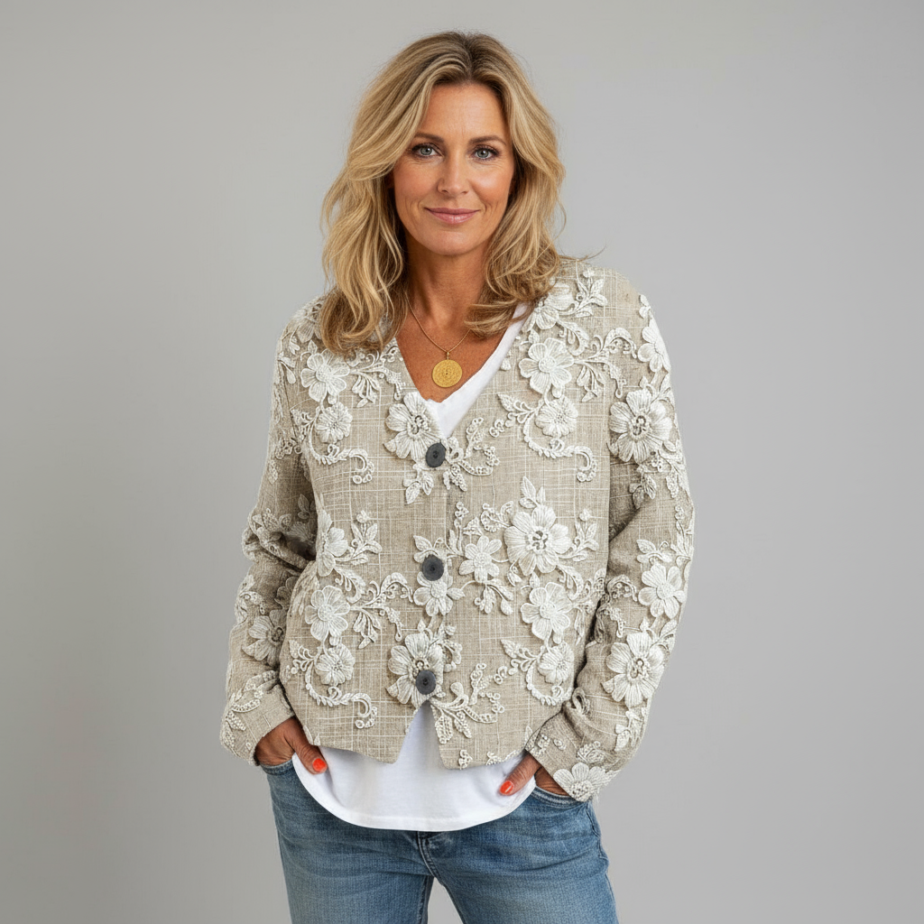 Cardigan med blomsterbladstråd