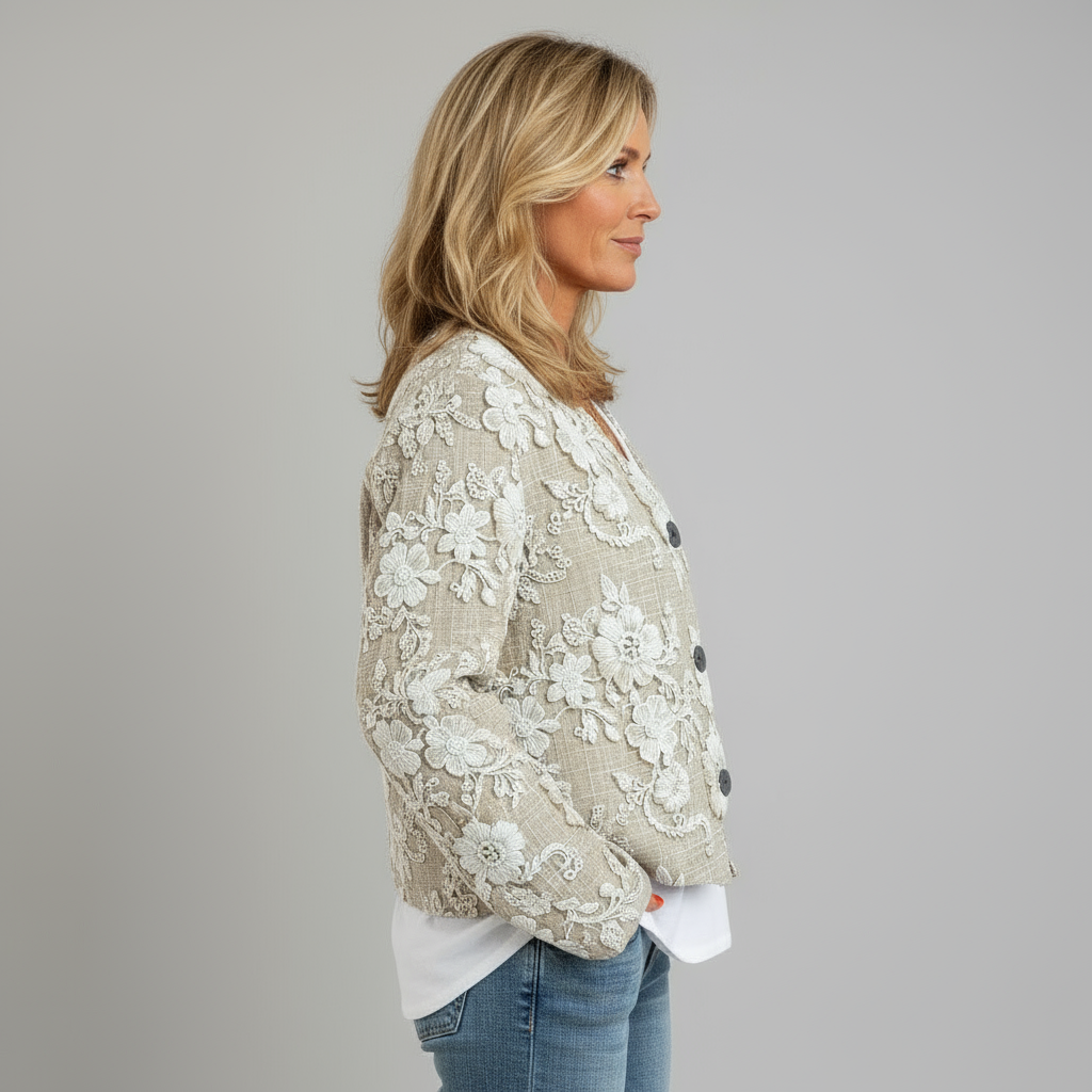 Cardigan med blomsterbladstråd